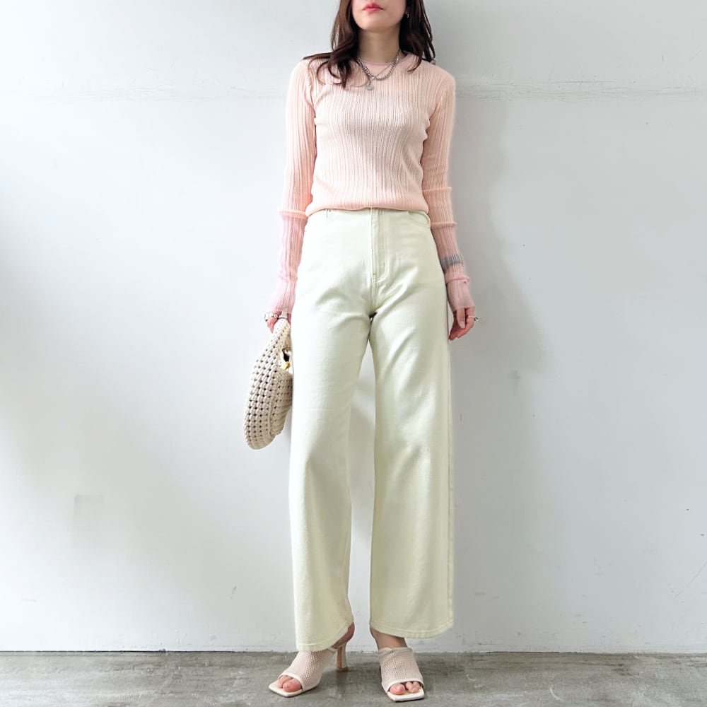 Linen-touch sheer sleeve knit PO