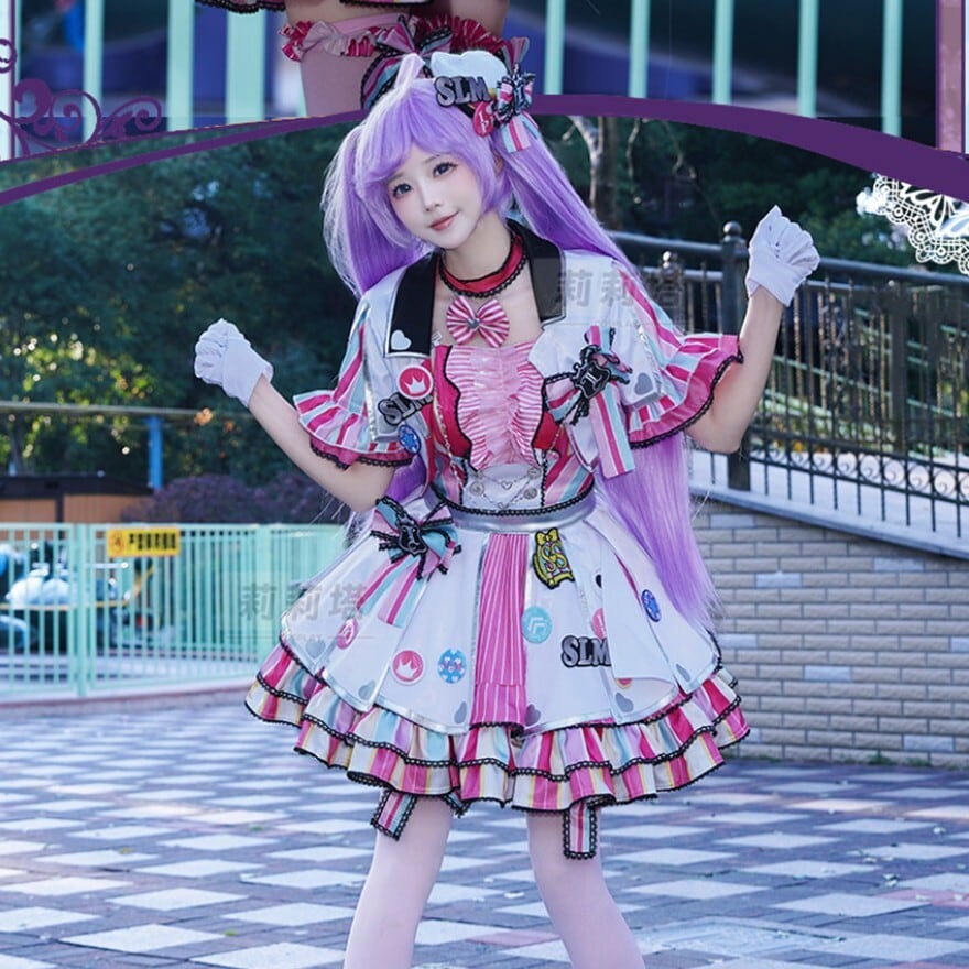 ライブ参戦服 アイドル衣装 チェリーピンクコスプレ フリル映え