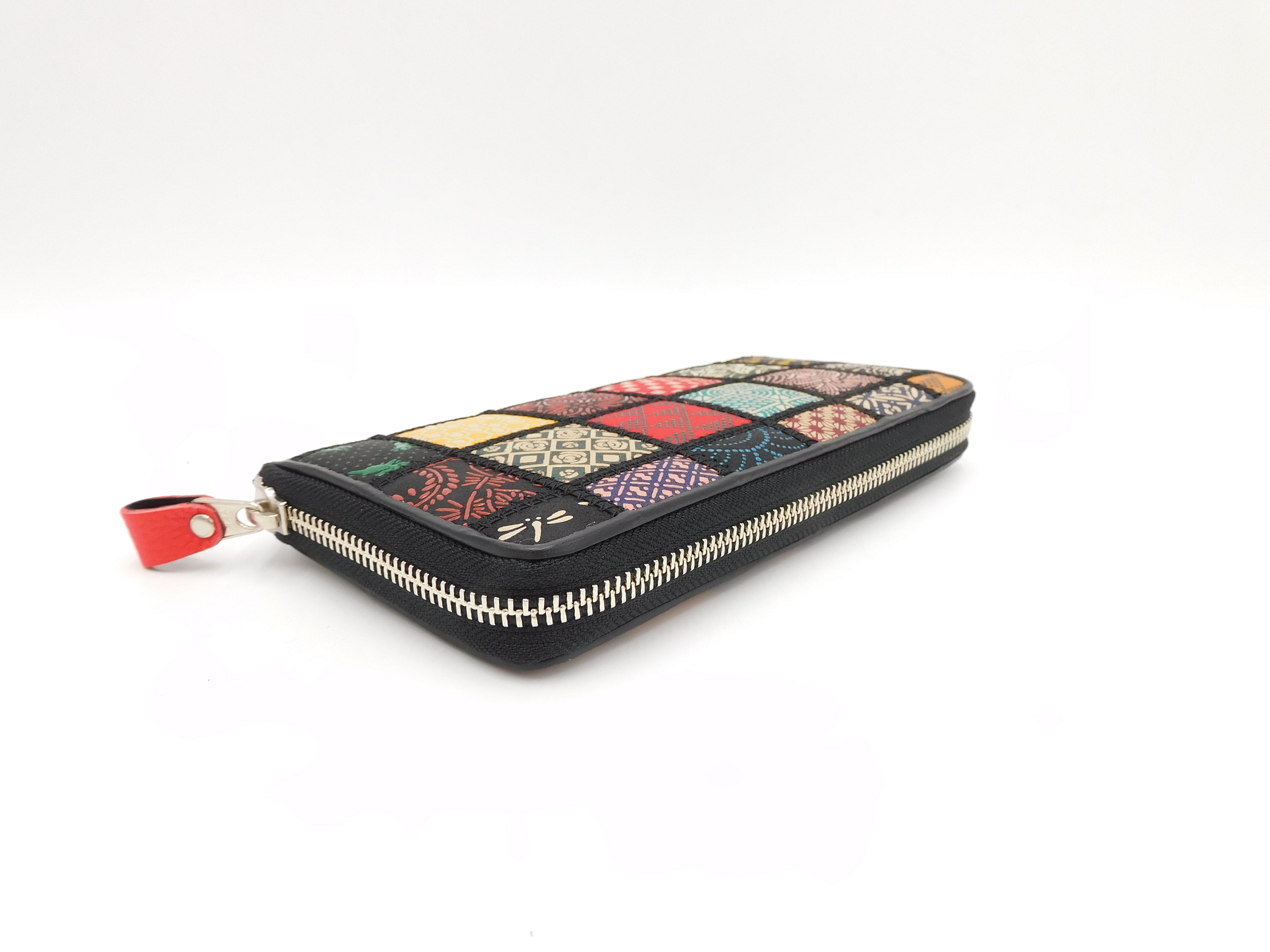 印伝　長財布　マルチカラー　パッチワークデザイン パッチワーク印傳 ラウンド長財布 マルチカラー | 浅草前川印傳