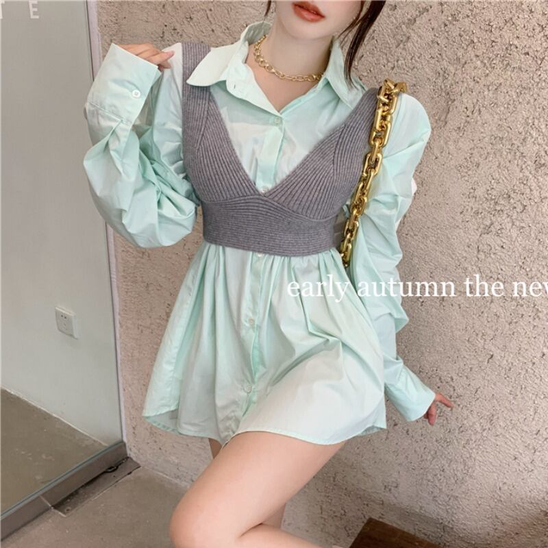 シャツ スプリングスタイルルーズトップス Vネックニット 春物 ドラファッションホール28490325126