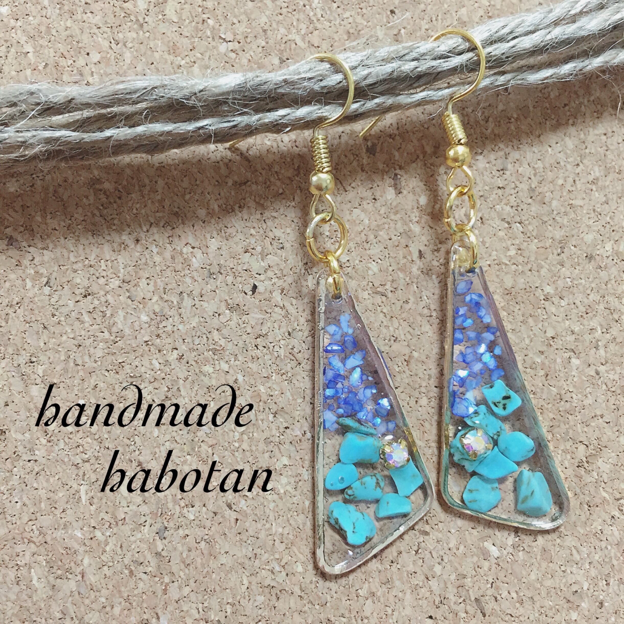 ウミガメホヌの海塗り星砂ビーチピアス／イヤリング （夏限定】Blue 
