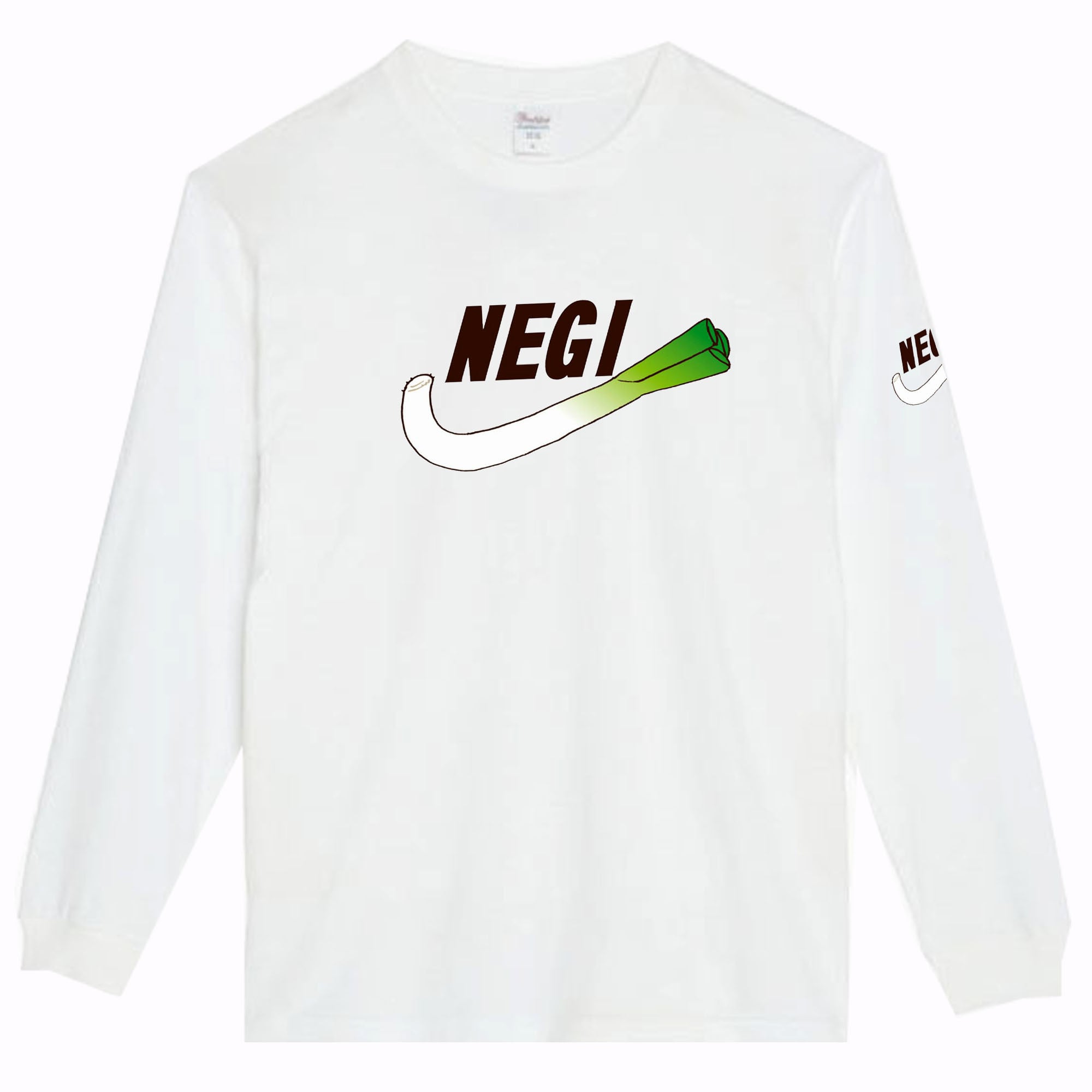 NEGI/袖プリント付き長袖XL～3XL］ねぎロンT 面白い おもしろ うける