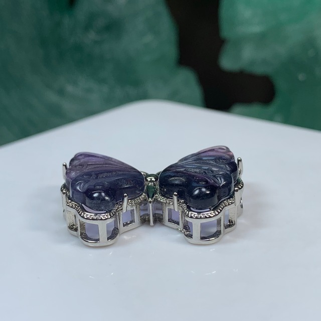 17.フローライト蝶々・横貫通穴☆パーツ