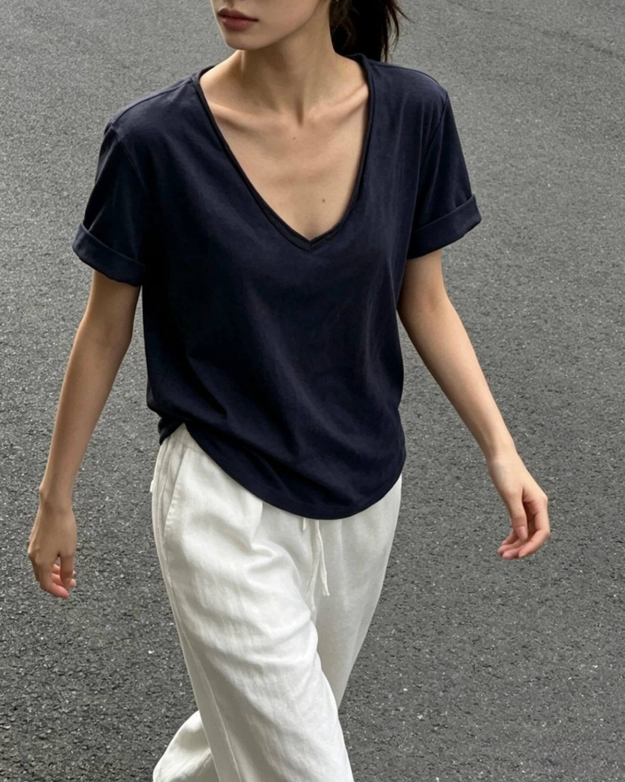 Vネックシアー Tシャツ 2color A1032 - 3