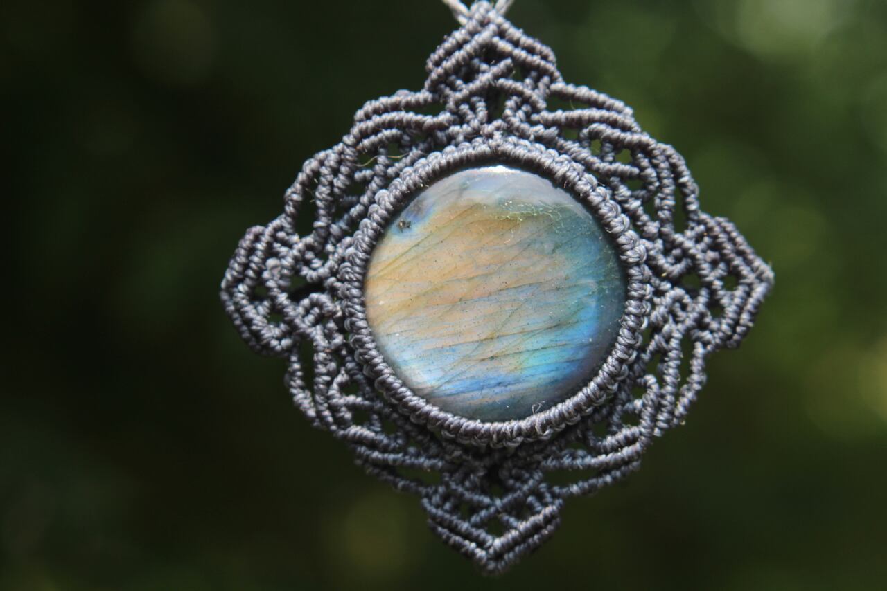 Multi color Labradorite micro macrame mandala pendant