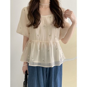 flower embroidery sheer blouse〚0065〛