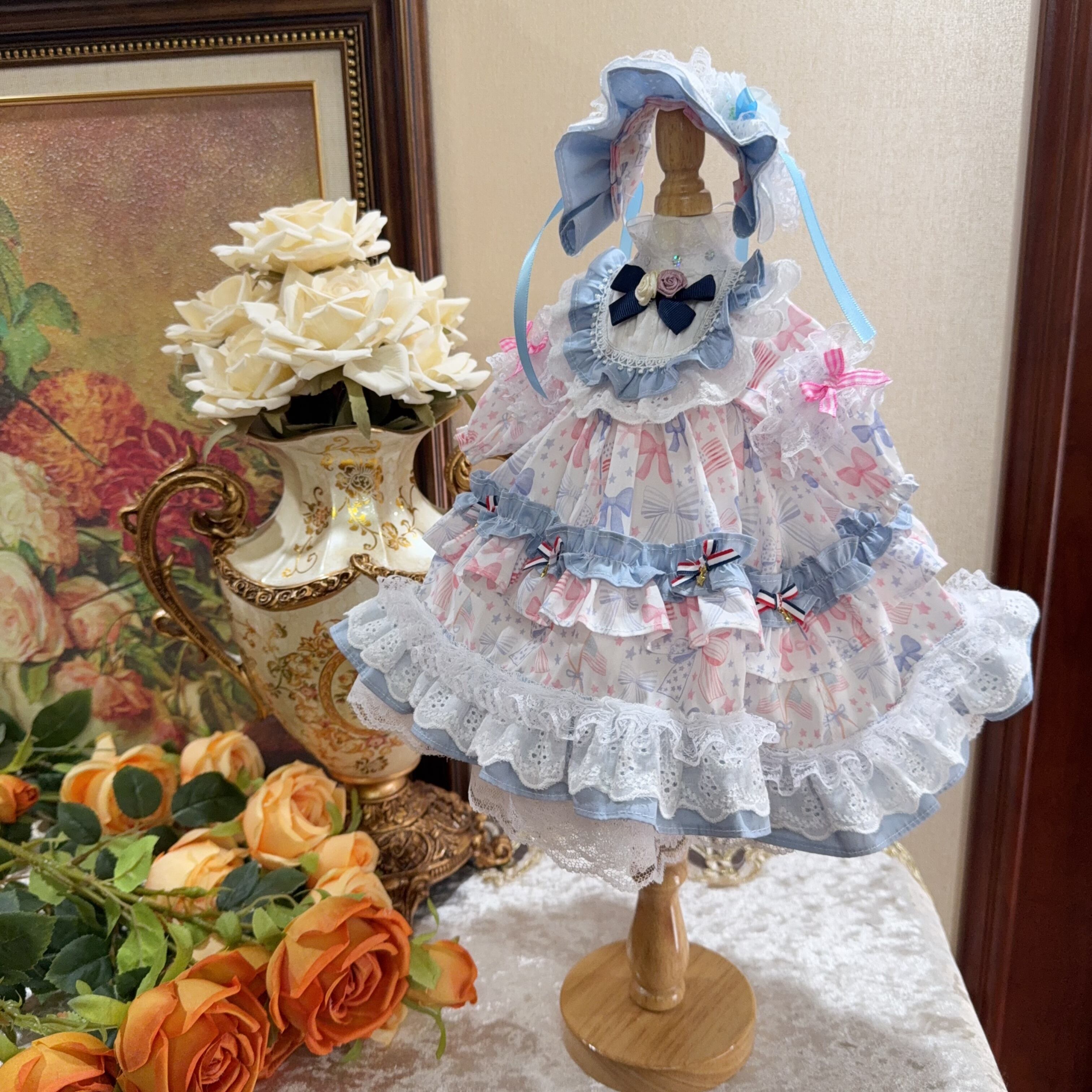 DD,SD,MDD,MSD,幼SDサイズ ブルー×ピンク ロリータドレス | ドール服の