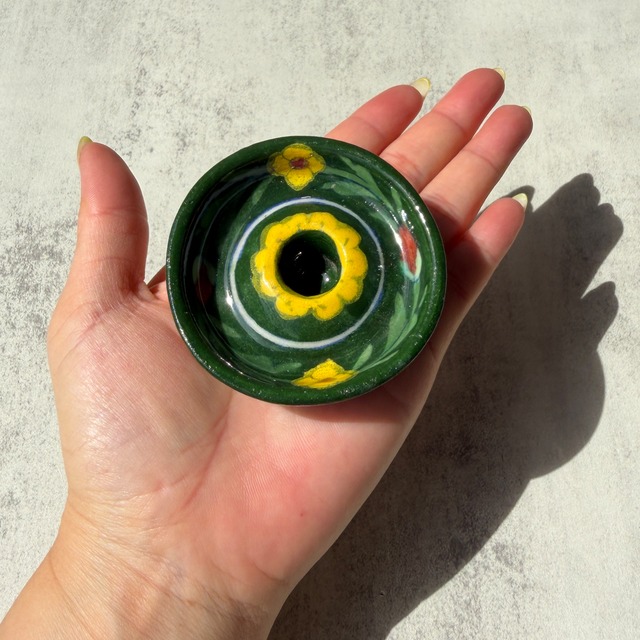 インド・ジャイプール 花柄の陶器のお香立て｜ブラウン・グリーン
