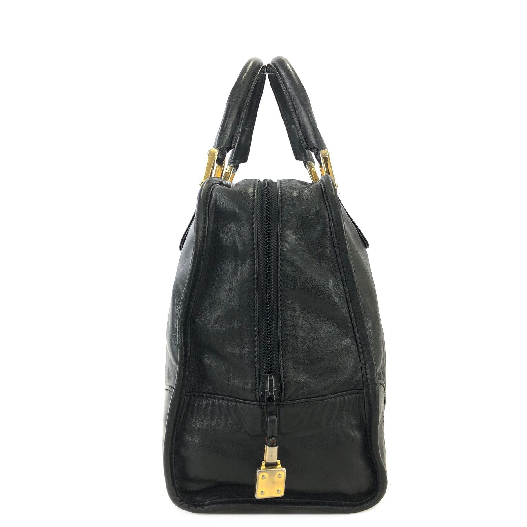 LOEWE ロエベ アナグラム レザー ミニボストン ハンドバッグ ブラック LOEWE ロエベ アナグラム レザー ミニボストン ハンドバッグ ブラック