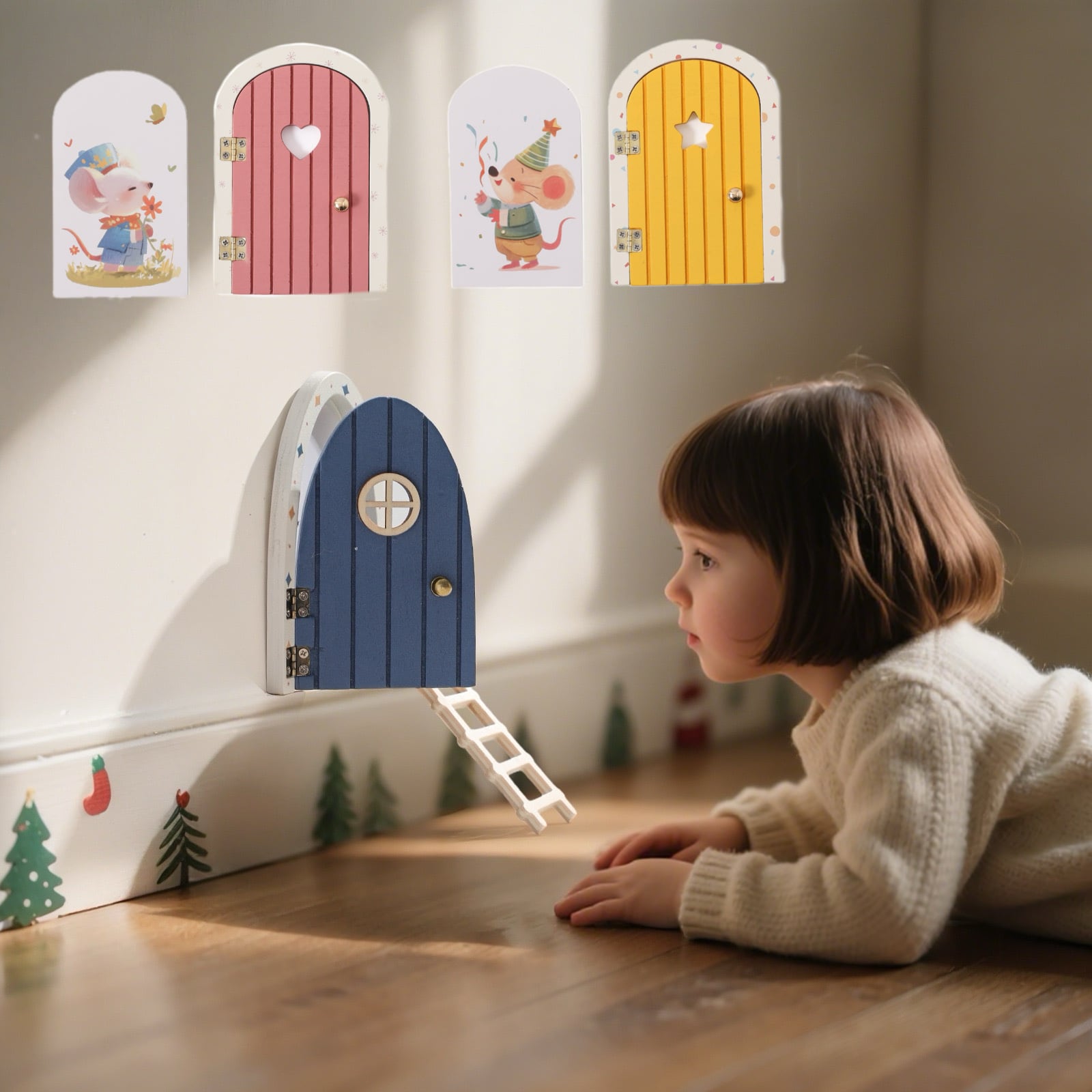 ,木の温もりの小さなフェアリードア飾り