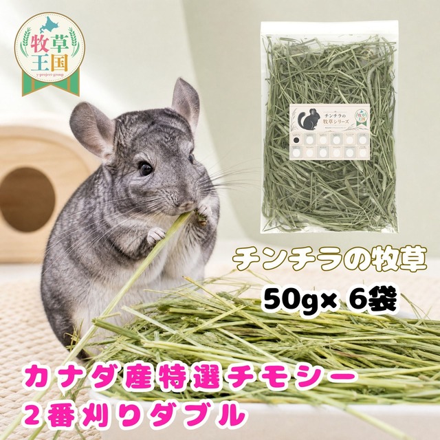牧草王国 チンチラ 牧草 カナダ産 特選チモシー 2番刈り ダブル 50g×6袋