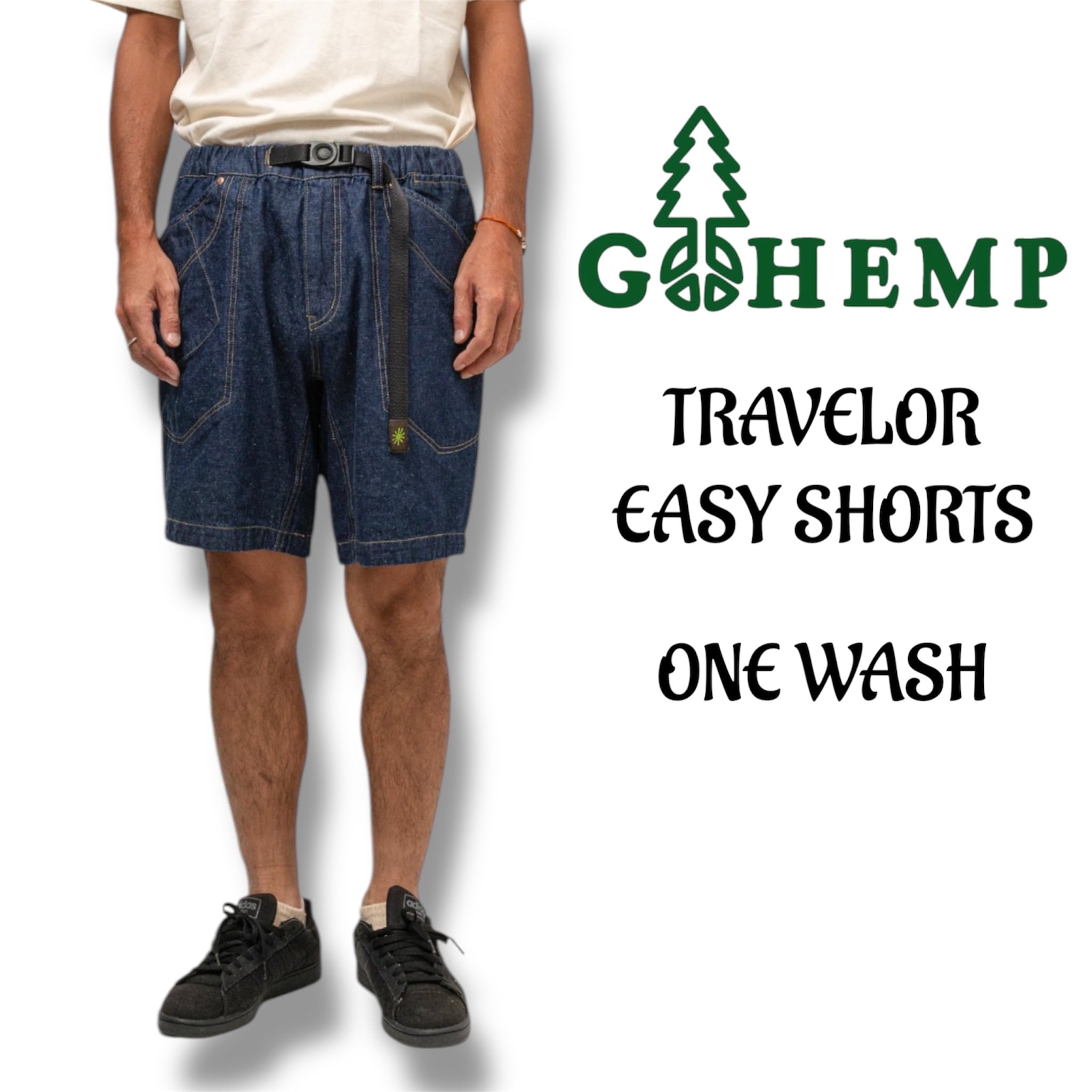 GOHEMP ゴーヘンプ TRAVELOR EASY SHORTS L GOHEMP (ゴーヘンプ) - TRAVELER EASY SHORTS - ONE WASH / デニム
