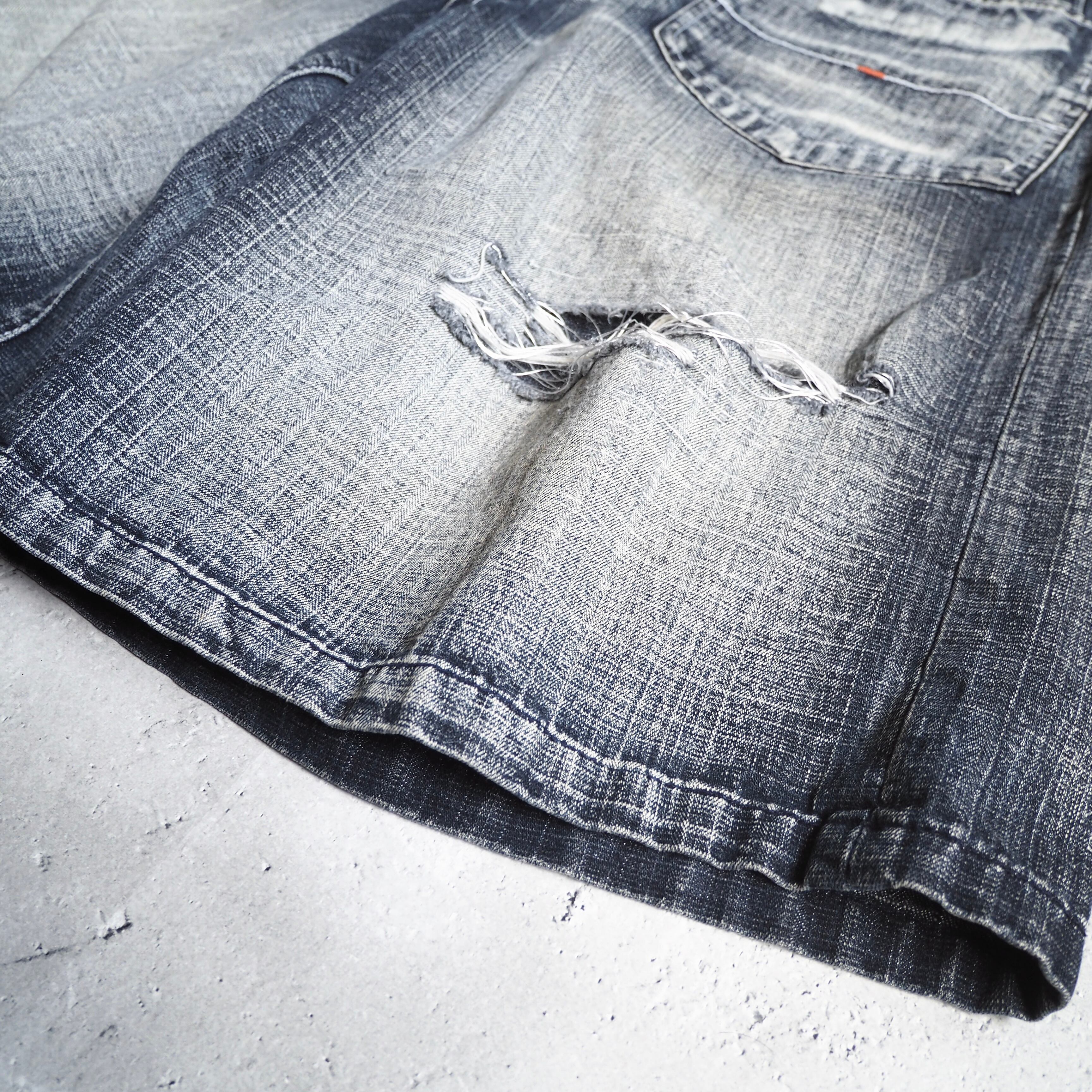 " Special - AKADEMIKS " Good Fade × Damage Vintage Baggy Denim shorts