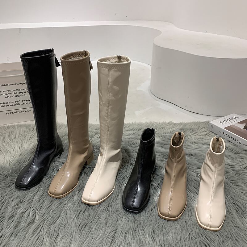 ブーツレディースレッドジッパーカジュアル 靴 シューズ スクウェア 防水 フェイクシューズ54269463748