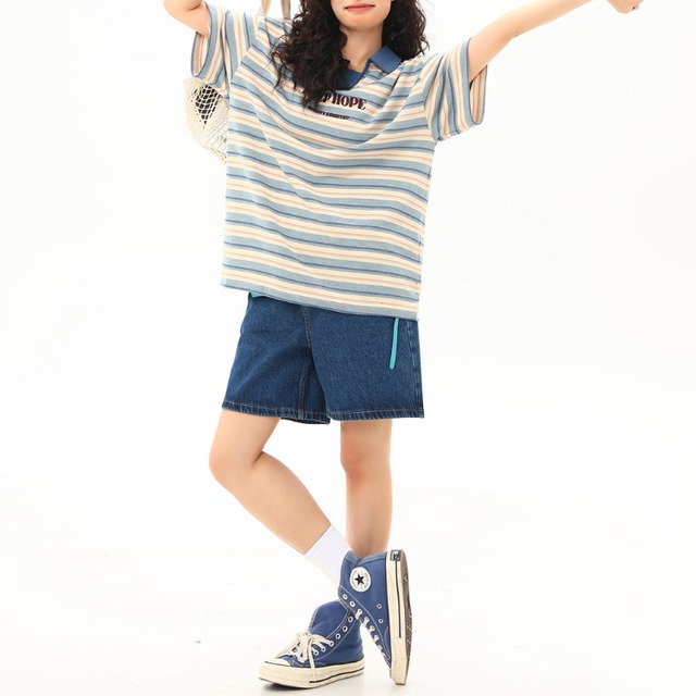 multi-border short-sleeved polo tee　マルチボーダー半袖ポロティー　J1097