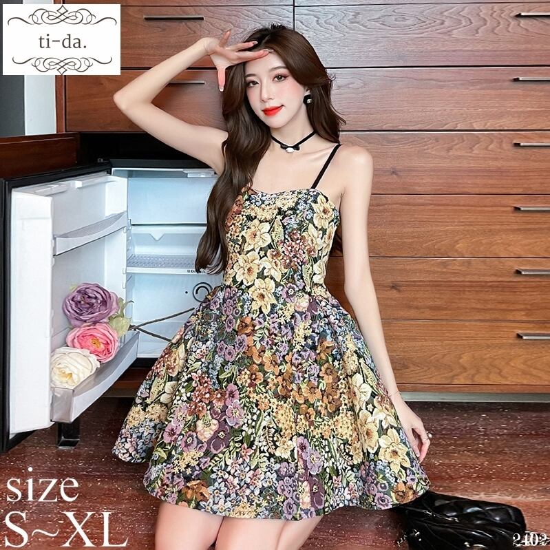 No 2402 韓国ワンピース きれいめワンピース 大人可愛いワンピース フレアワンピース 花柄ワンピース キャミソールワンピース ミニワンピース レディース Ti Da 韓国ワンピース専門店