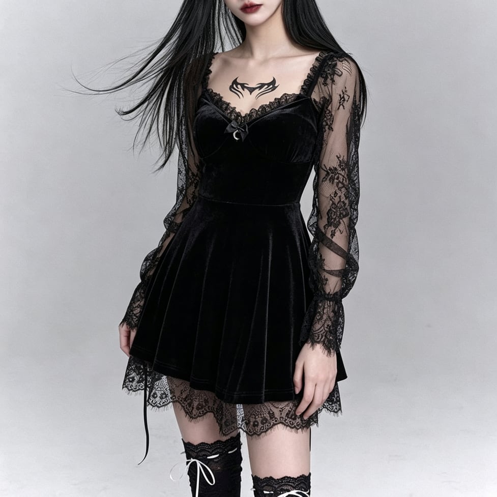sheer sleeve mini onepiece / l0710