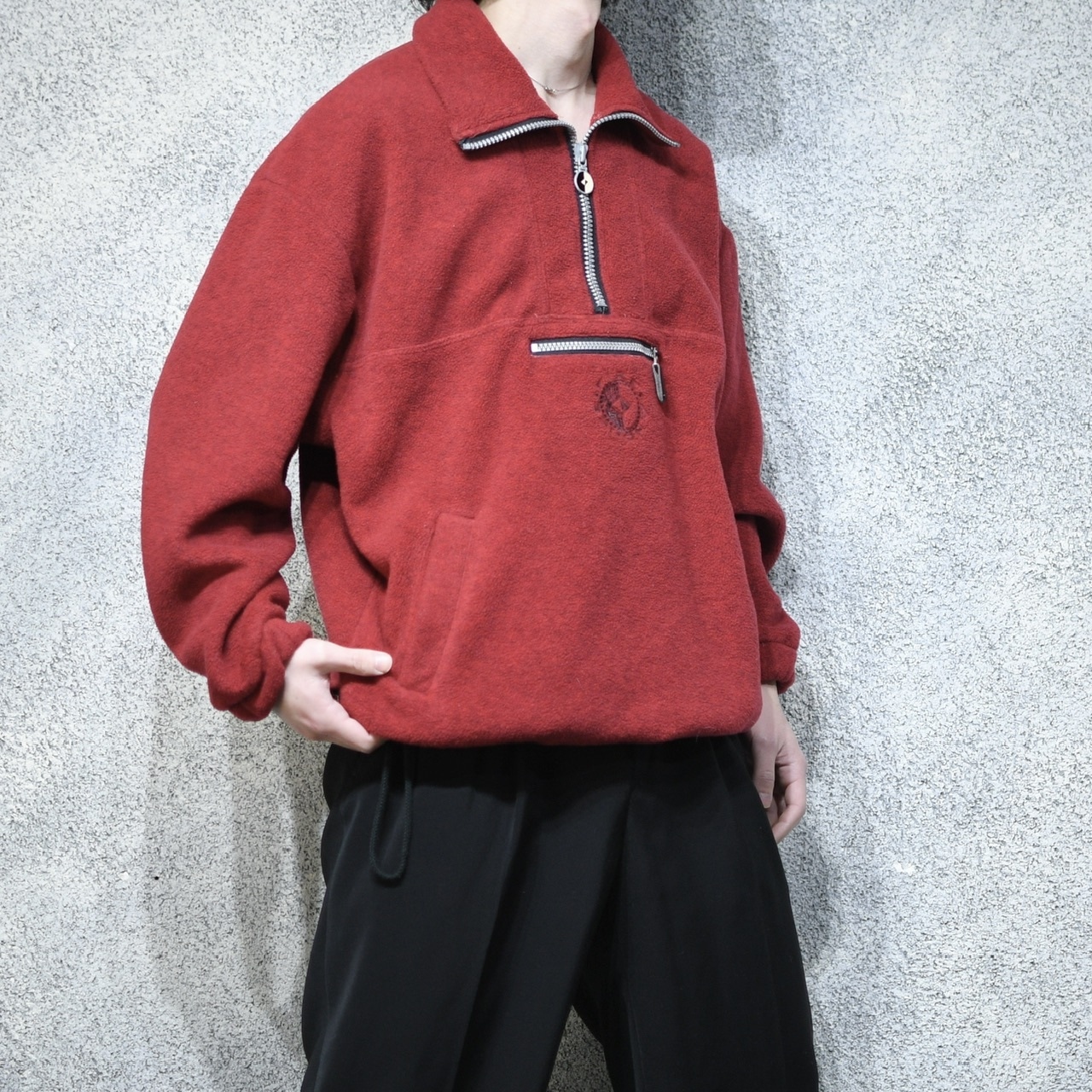 design half zip fleece red