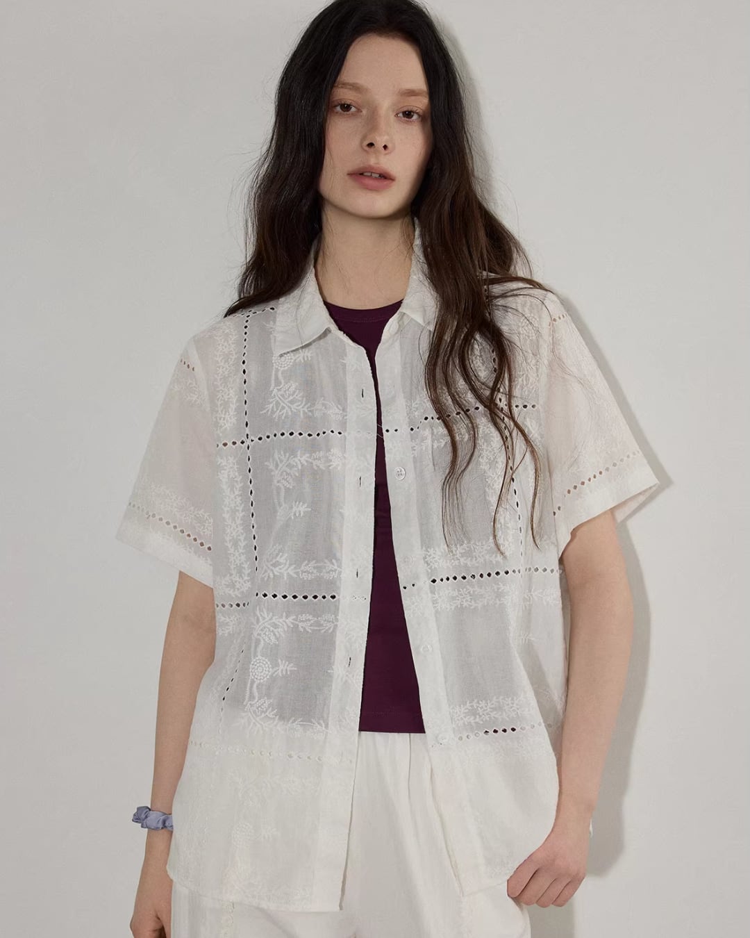 embroidery sheer shirt