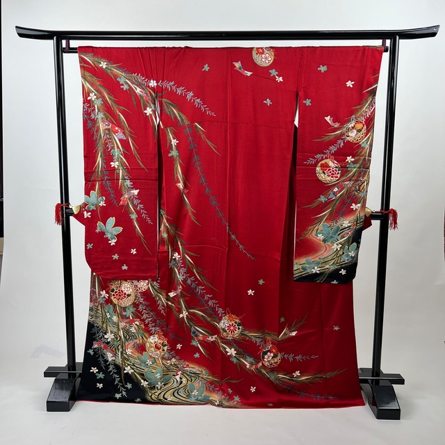 中振袖 振袖 正絹 中古品 赤色 赤 3S550 HACX682000