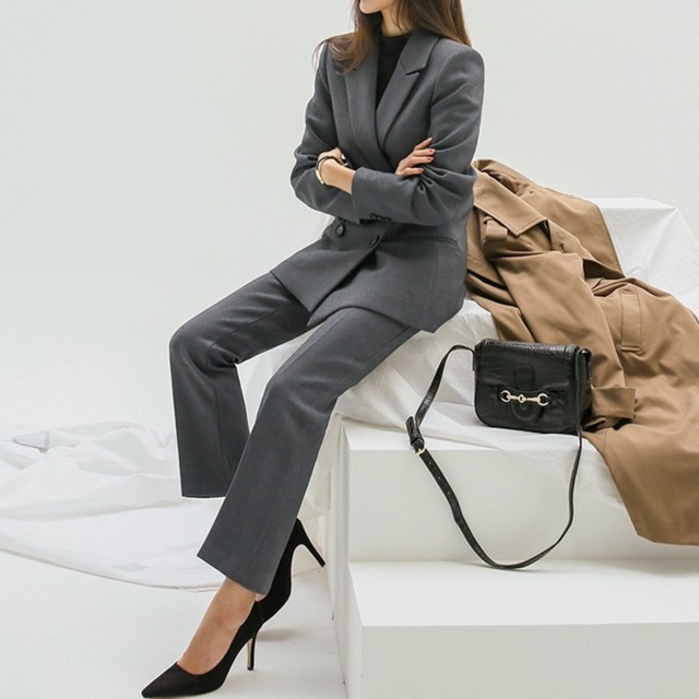 Double breast elegant cropped slim suit set up ( 2color )