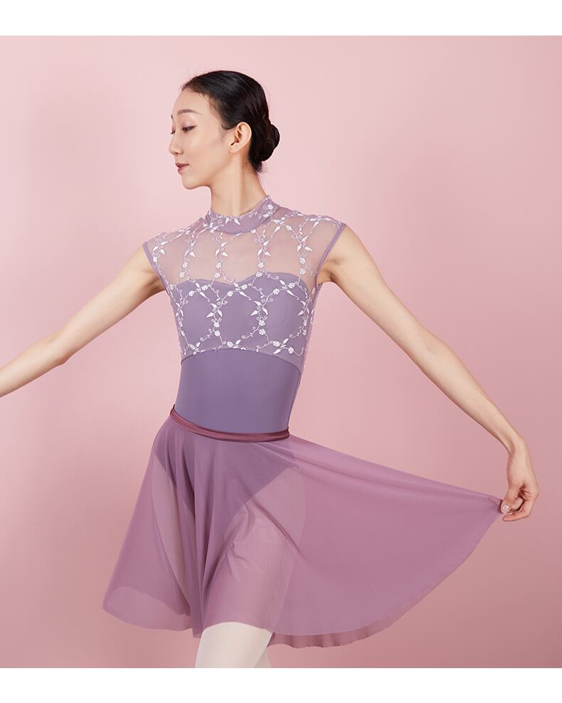 ボトルネック刺繍 バレエ レオタード（パープル） | バレエショップ