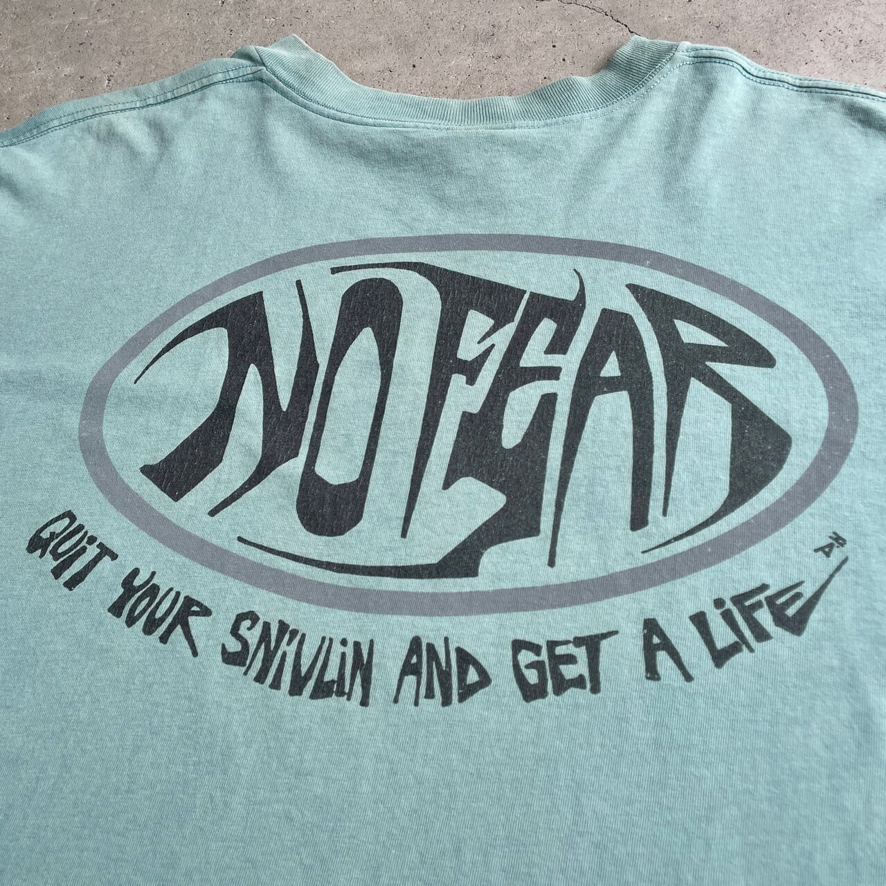 90年代 USA製 NO FEAR バックプリント Tシャツ メンズXL 古着 90s ヴィンテージ ビンテージ サーフ スケート 袖シングルステッチ  バックロゴ 胸ロゴ フェードグリーン 緑色【Tシャツ】【FSS2308-50a】 | cave 古着屋【公式】古着通販サイト