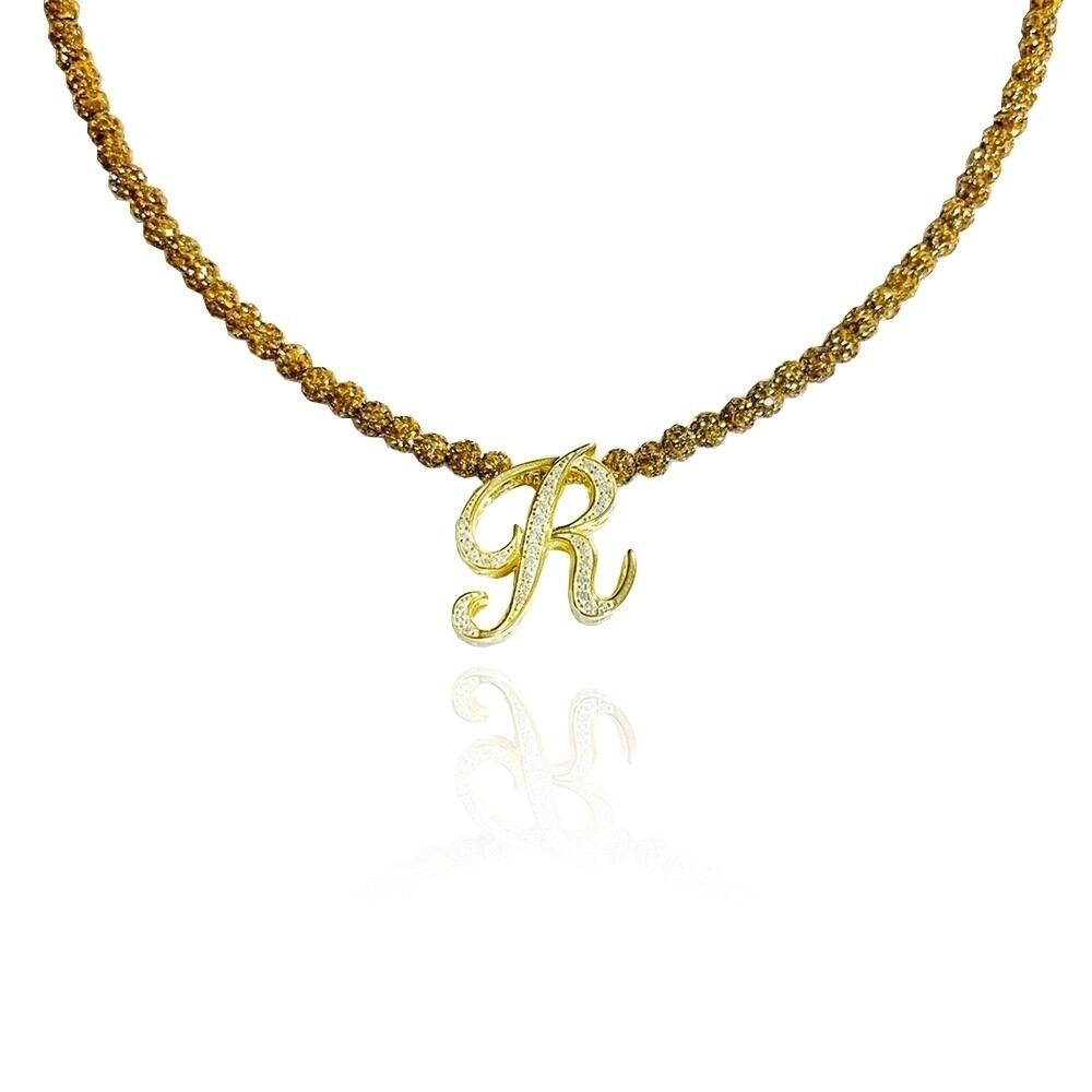 イニシャル「R」ゴールドネックレス | StoneJewelry
