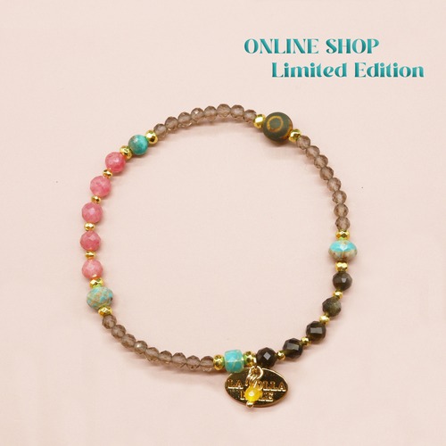 【ONLINE SHOP限定】【Be Loved Turquoise】三眼天珠×ターコイズ×スモーキークォーツ ブレスレット