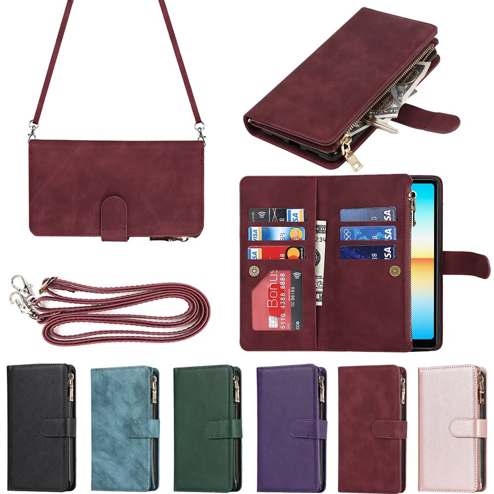 Eastwave for Xperia ACE III SO-53C / SOG08 ケース ソニー for sony xperia aceiii so53c 縄掛けケース 手帳型 財布型 ICカード コインポケット ストラップ付き カード 収納 小銭入れ ファスナーポケット付き PUレザー 6色 レッド