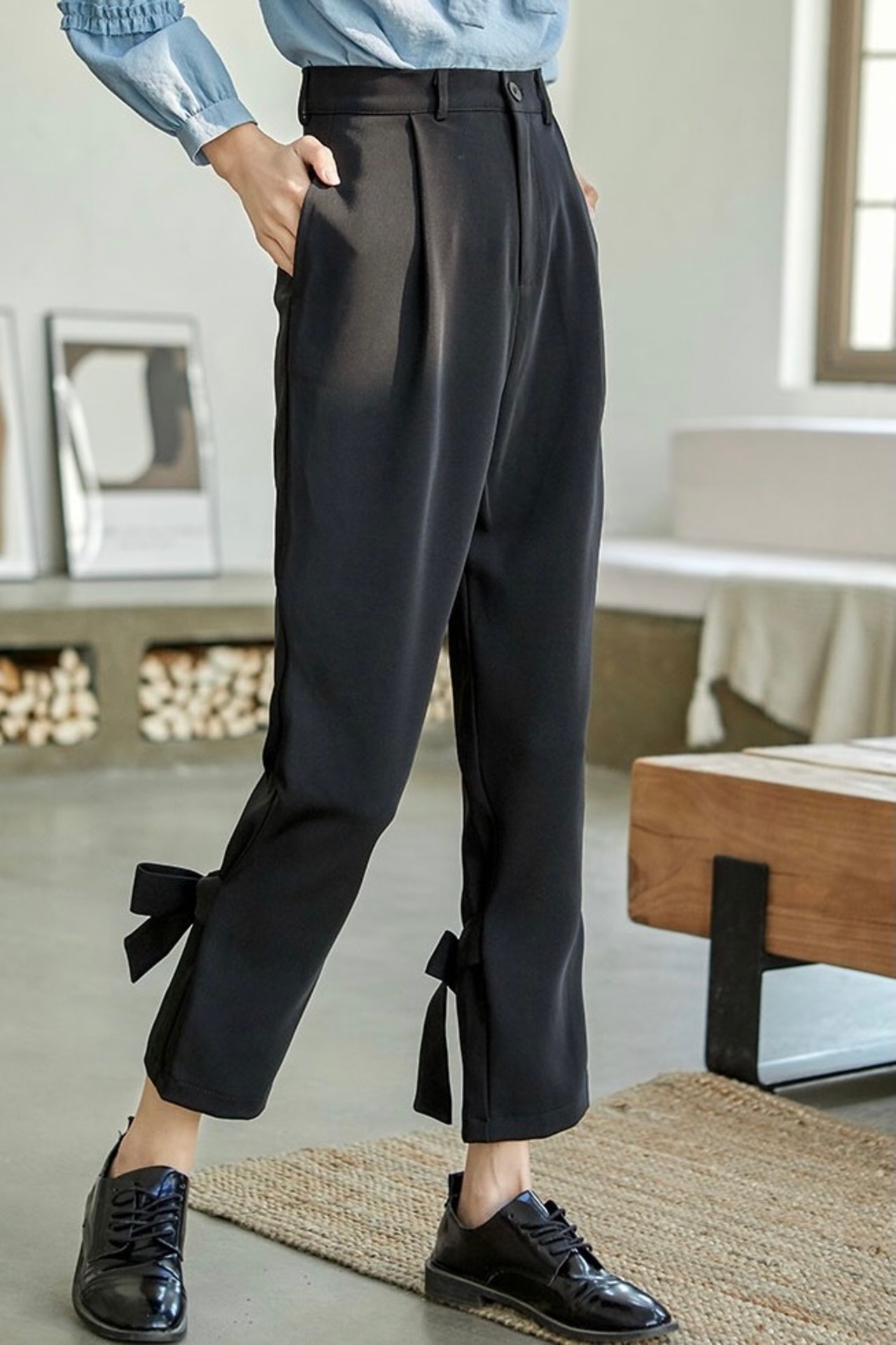 High waist pants with ribbon