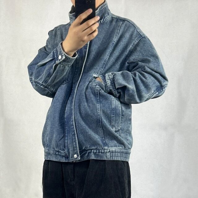 【予約販売】 ジージャン ブルゾン 長袖 スタンドカラー デニム アウター ショート丈 Gジャン ウォッシュ加工 メンズ ブラック 黒 無地 お洒落 こなれ感 韓国 ベーシック 秋 冬 M/L/XL/2XL