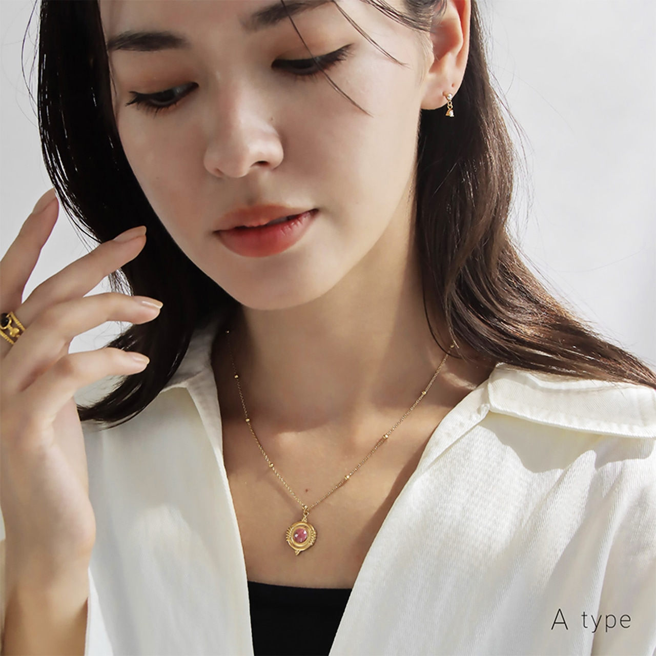 【ネコポス便】ネックレス パワーストーン ロードナイト ペンダントネックレス 14K 金属アレルギー対応 ステンレス レディース 2381