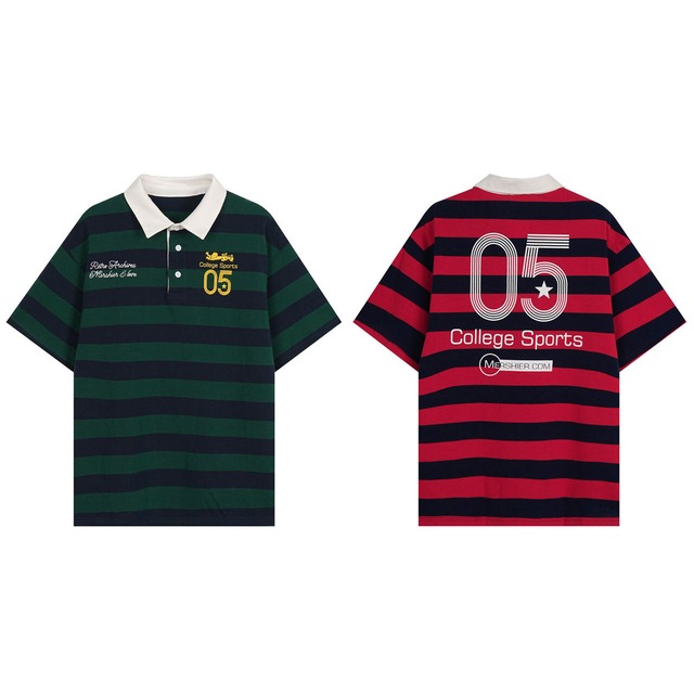 レトロボーダーカレッジナンバリングポロシャツ 2col   R02496