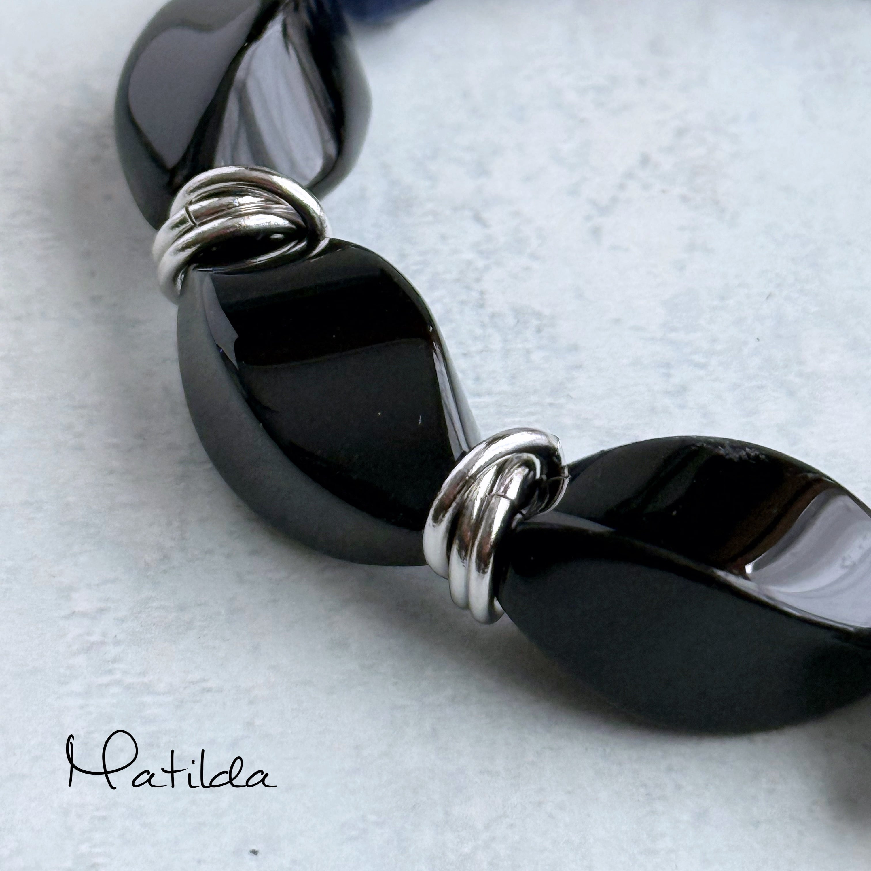 Tube & stone bracelet(オニキス×ラピスラズリ×ブラックルチルクォーツ)