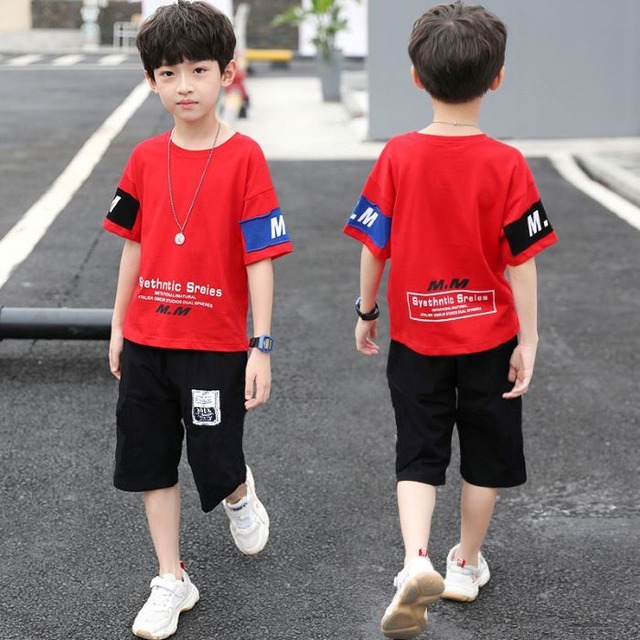 【子供服】Tシャツ　男の子　半袖　Ｔシャツ子供　セットアップ　韓国　120　130　140　150　160　赤　白　青　レッド　ホワイト　ブルー
