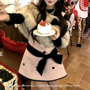 【2点セット】ファーショール+ウエストリボンドットドッキングワンピ ・79248 【2点セット】ファーショール+ウエストリボンドットドッキングワンピ ・79248