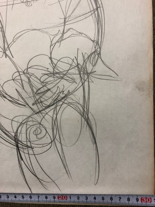 小磯良平 デッサン パリの少女と犬 鉛筆デッサン画 約44cmx30cm