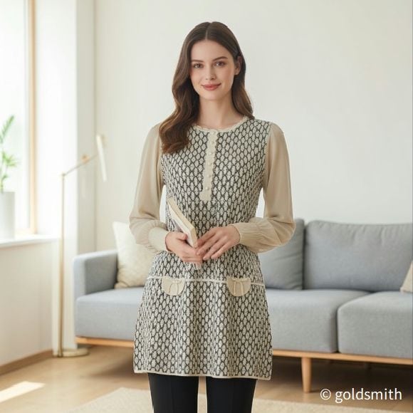 スーパービューティー チュニック ジャガード編み 袖パワーネット ニット 2521008 ベージュ 2025年秋冬 オーラボー Super Beauty 大人かわいい服 大人スタイル キレイメ レディース アパレル 女性 M L LL 30代 40代 50代 60代