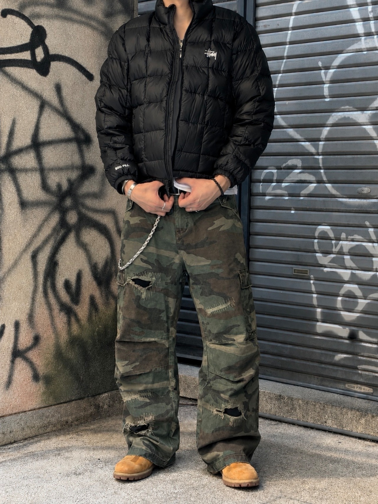 Faded Camo Wide Cargo Pants