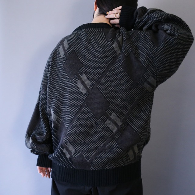 fake leather taping design mode knit sweater