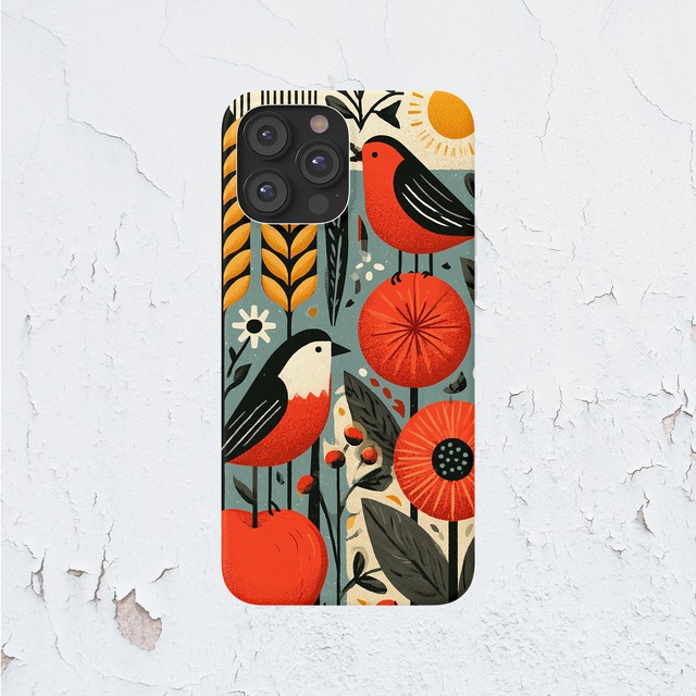 受注生産 iPhoneケース 花と猫の民芸ナイト柄｜猫モチーフ FMSY053A