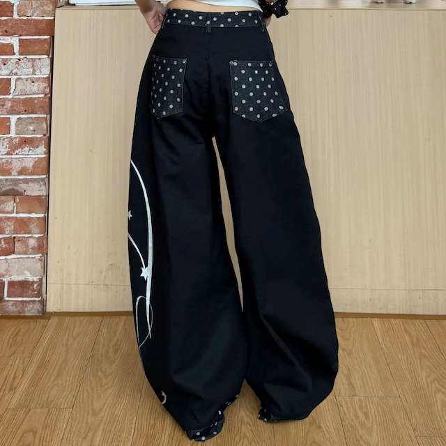 ポルカドットコンビサイドロゴルーズフォルムパンツ 1col R02456