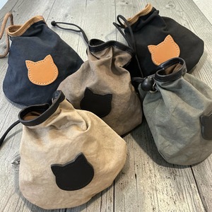 即納商品　OMUSUBI POUCH NEKO（チノクロス　ミニ巾着）