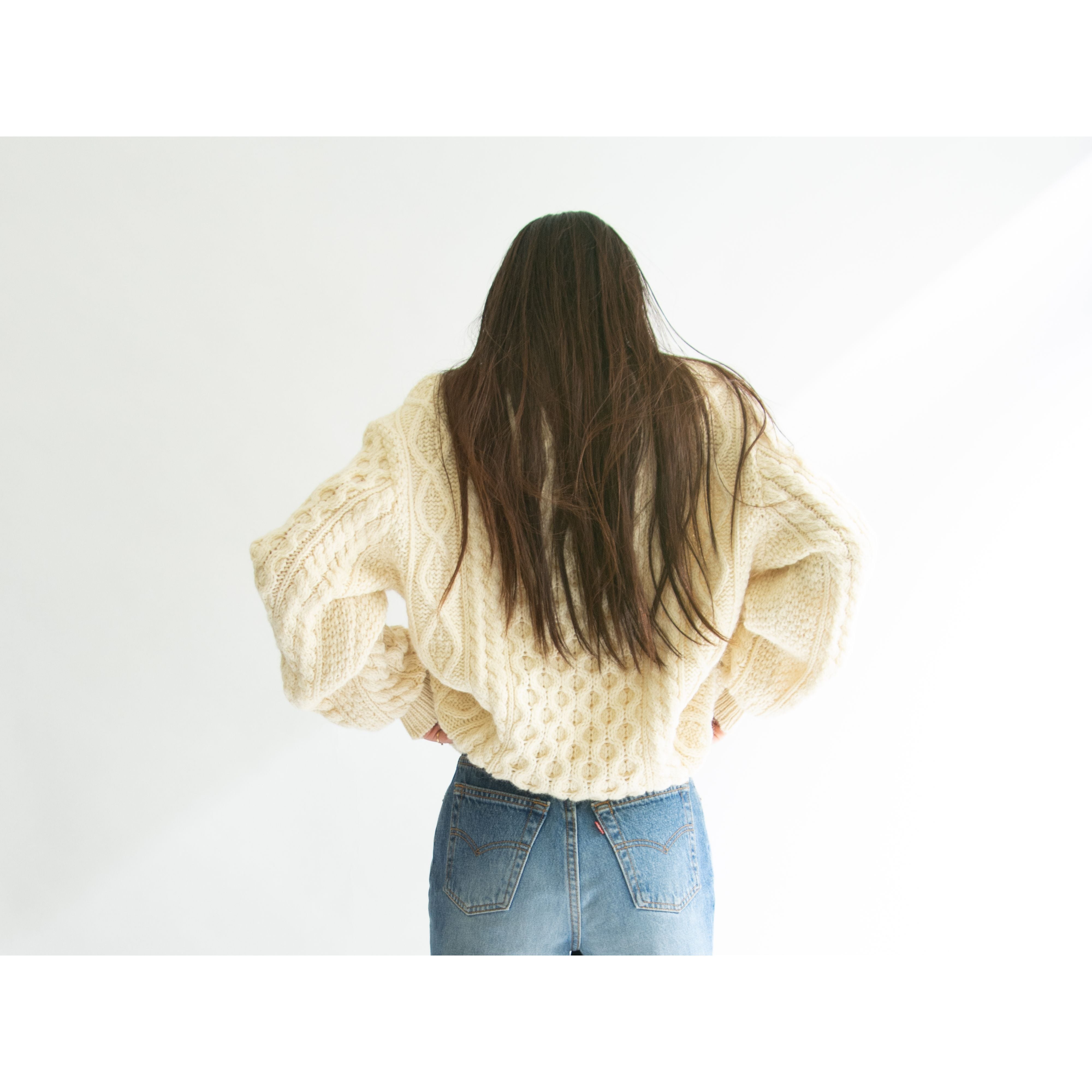 【Niffi】Made in England 100% wool Aran sweater(ニッフィ 英国製 ウールアランセーター クルーネックケーブルニット)12a