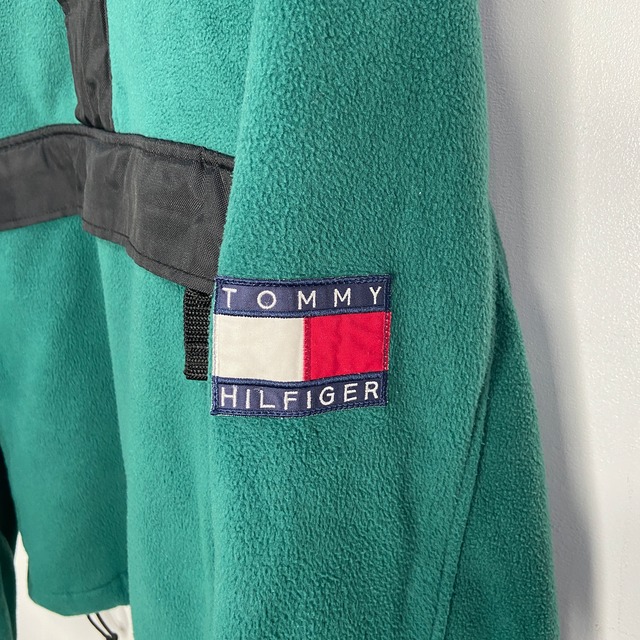 『送料無料』90s TOMMY HILFIGER フリースアノラックパーカー グリーン