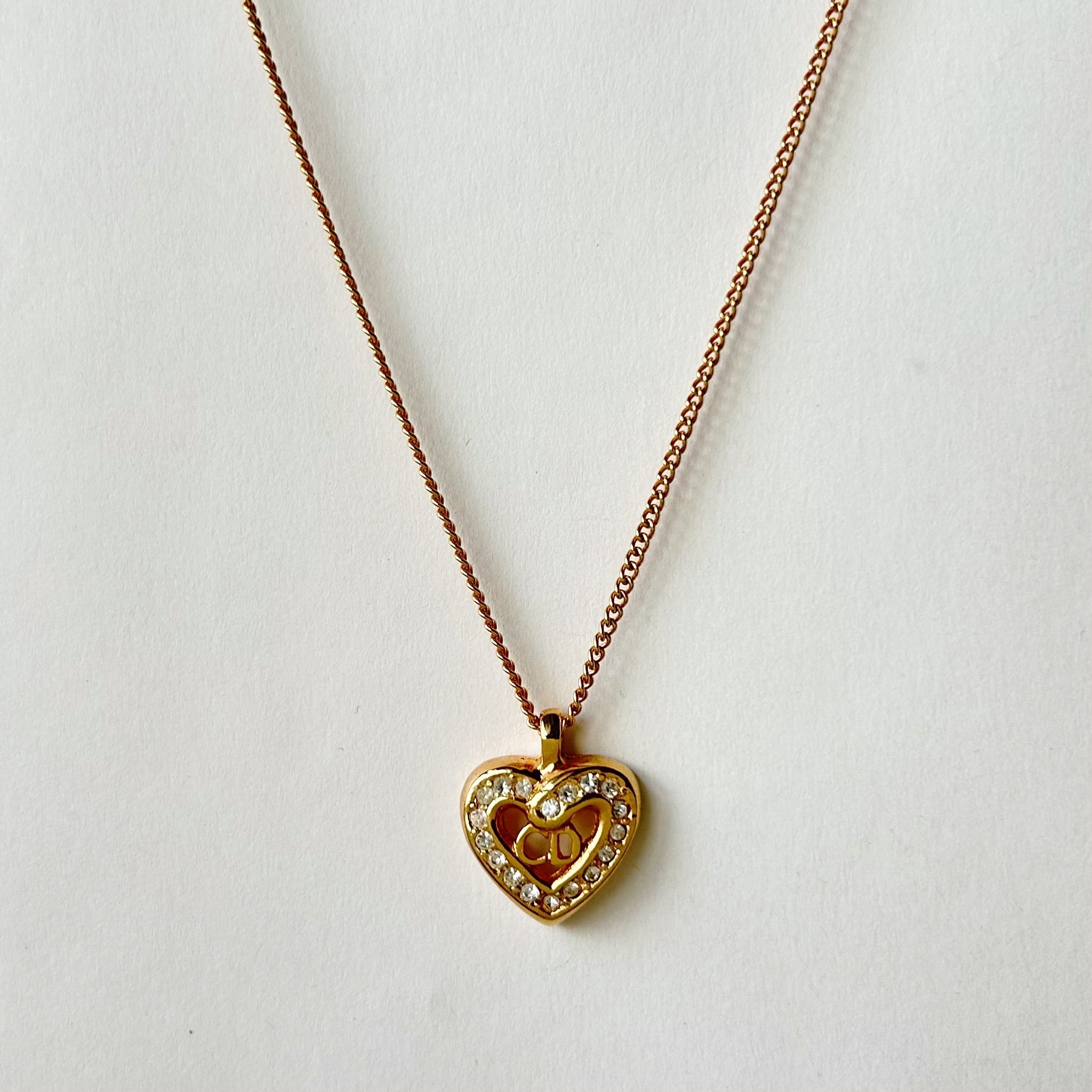 N5152】Christian Dior logo heart rhinestone necklace/クリスチャン
