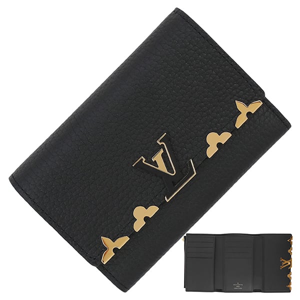 New LOUIS VUITTON ルイヴィトン 三つ折り財布 ポルトフォイユ カプシーヌ コンパクト フラワークラウン トリヨンレザー ブラック M82764 新品