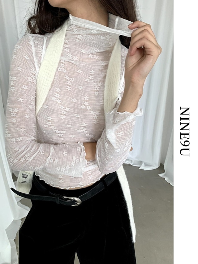 flower embroidery sheer knit【NINE7121】