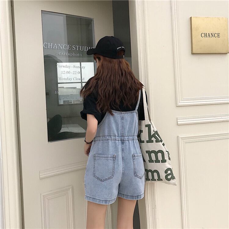 送料無料 楽ちん カジュアル デニム サロペット ショート丈 オーバーオール ハイウエスト ショートパンツ Lamitte Deco トレンド 韓国ファッション ショップ Base店